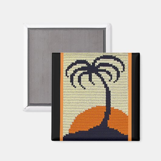 Tropical Palm Tree Orange Sunrise Crochet Print on Magnet (Vorderseite/Rückseite)
