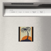 Tropical Palm Tree Orange Sunrise Crochet Print on Magnet (In Situ (Geschirrspüler))