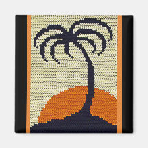 Tropical Palm Tree Orange Sunrise Crochet Print on