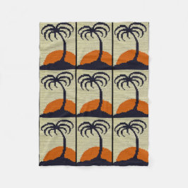 Tropical Palm Tree Orange Sunset Crochet Print on Fleecedecke