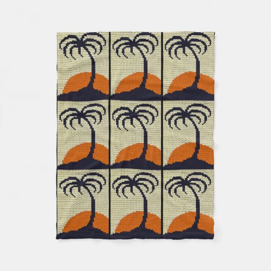 Tropical Palm Tree Orange Sunset Crochet Print on Fleecedecke (Vorderseite)