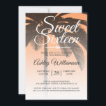 Tropical Palm Tree Orange Sweet 16 16. Geburtstag Einladung<br><div class="desc">Modernes, tropisches Orangendesign Sweet 16 Geburtstagseinladung mit Palmenhintergrund. Die helle Papaya-Orange verblasst auf einem weißen Hintergrund. Der Text "16 . Geburtstag" in Weiß ist Set in der modernen Schrift. Elegante 16. Geburtstagsfeier für ein glamouröses 16 . Geburtstag, das perfekt für sie ist, die Modeerscheinung, die modernes Design, Luxus und Glamour...</div>