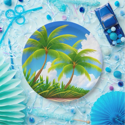Tropical Palm Tree Paper Plate Pappteller (Party)