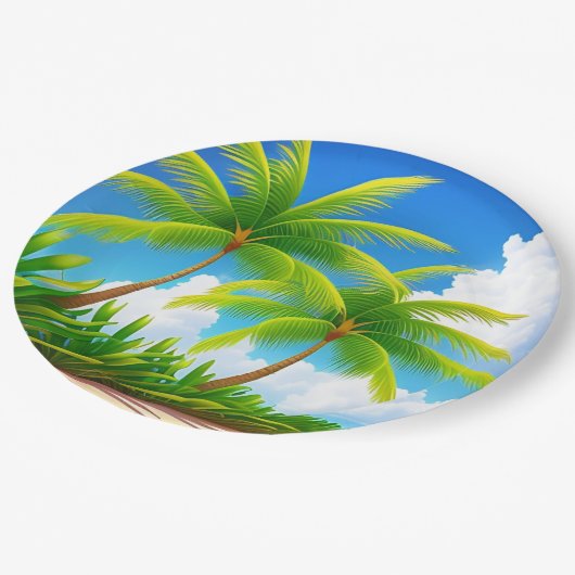 Tropical Palm Tree Paper Plate Pappteller (Schrägansicht)
