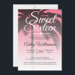 Tropical Palm Tree Pink Sweet 16 16. Geburtstag Einladung<br><div class="desc">Ein schicker, moderner tropischer Rosa Omelett-Design Sweet 16 Geburtstagseinladung mit einem Palmenhintergrund. Das helle Rosa verblasst auf einem weißen Hintergrund. Der Text "16 . Geburtstag" in Weiß ist Set in der modernen Schrift. Elegante 16. Geburtstagsfeier für ein glamouröses 16 . Geburtstag, das perfekt für sie ist, die Modeerscheinung, die modernes...</div>