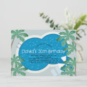 Tropical Palm Tree Pool Party Erwachsene Geburtsta Einladung (Stehend Vorderseite)