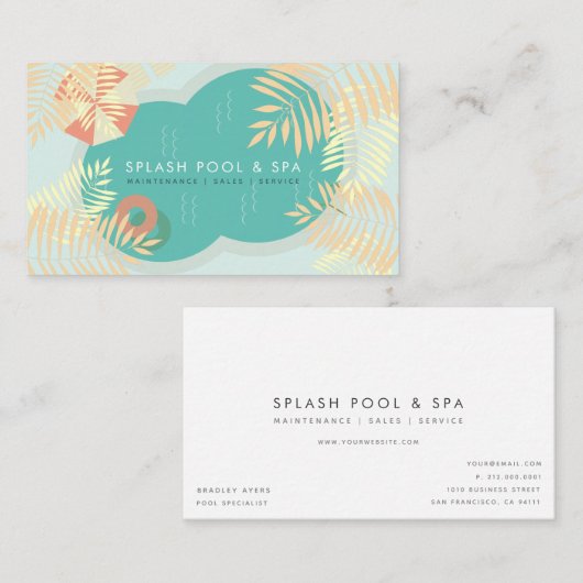 Tropical Palm Tree Pool Service Business Card Visitenkarte (Vorne/Hinten)