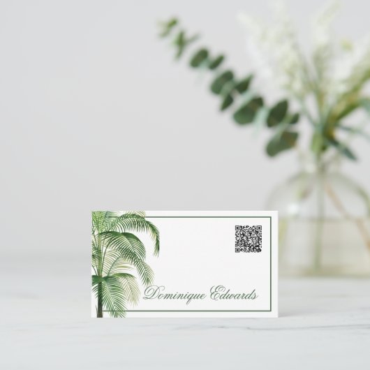 Tropical Palm Tree QR Code Grün Beruflich Visitenkarte (Stehend Vorderseite)