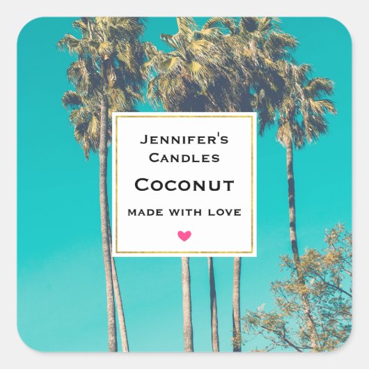 Tropical Palm Tree Retro Candle Craft Quadratischer Aufkleber (Vorderseite)