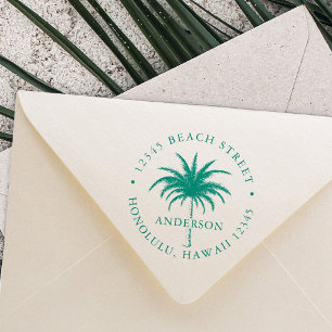 Tropical Palm Tree Round Rücksendeadresse Gummistempel