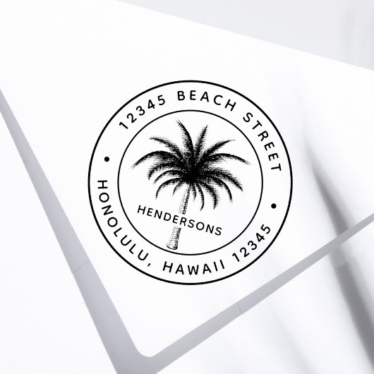 Tropical Palm Tree Round Rücksendeadresse Gummistempel