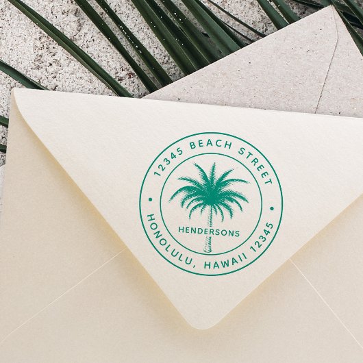 Tropical Palm Tree Round Rücksendeadresse Gummistempel