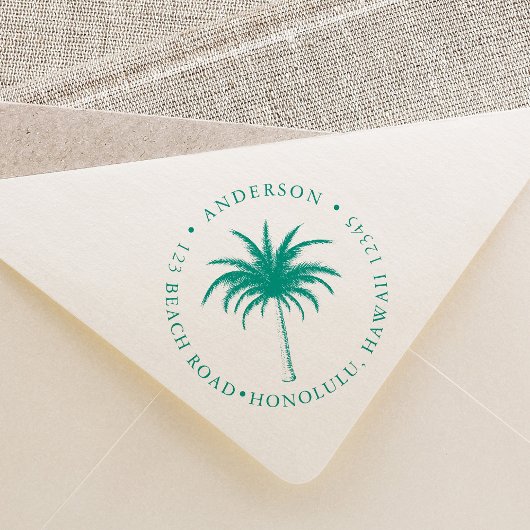 Tropical Palm Tree Round Rücksendeadresse Gummistempel