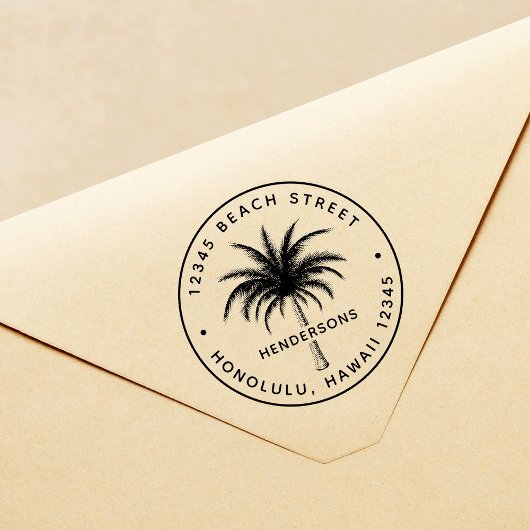 Tropical Palm Tree Round Rücksendeadresse Permastempel