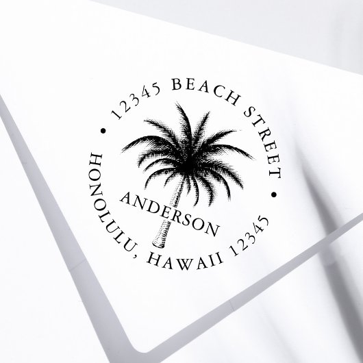 Tropical Palm Tree Round Rücksendeadresse Permastempel