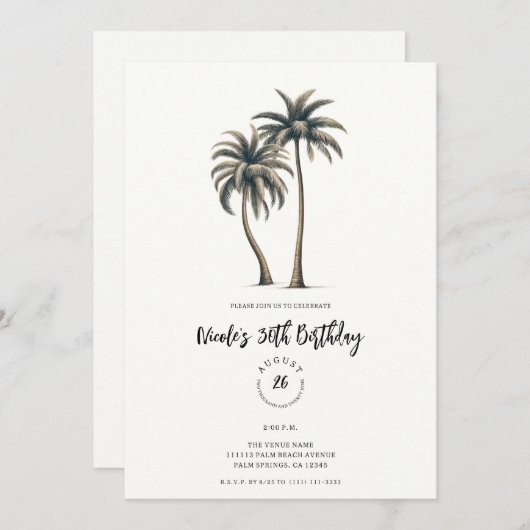 Tropical Palm Tree Rustic Coastday Party Einladung (Vorne/Hinten)