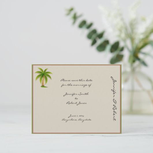 Tropical Palm Tree Save the Date Card (Stehend Vorderseite)
