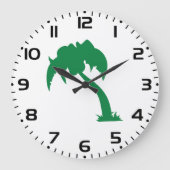 Tropical Palm Tree Silhouette Green Island Beach Große Wanduhr (Vorderseite)