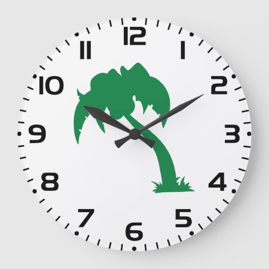 Tropical Palm Tree Silhouette Green Island Beach Große Wanduhr (Vorderseite)