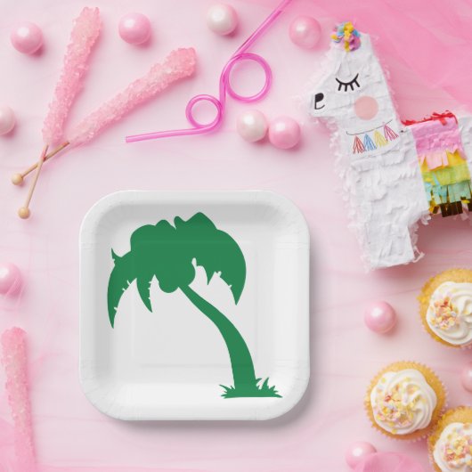 Tropical Palm Tree Silhouette Green Island Beach Pappteller (Party)