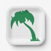 Tropical Palm Tree Silhouette Green Island Beach Pappteller (Vorderseite)