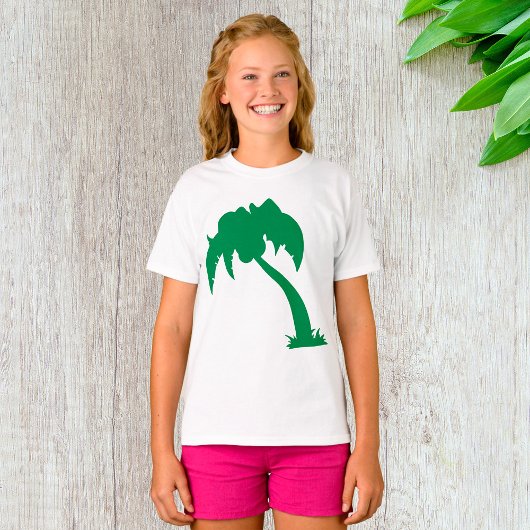 Tropical Palm Tree Silhouette Green Island Beach T-Shirt
