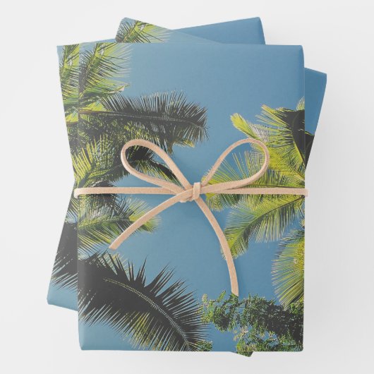 Tropical Palm Tree Sommer Vibe Green Blue Sky Geschenkpapier Set (Beispiel)
