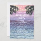 Tropical Palm Tree String Lights Beach Retirement Einladung (Vorderseite)