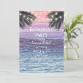 Tropical Palm Tree String Lights Beach Retirement Einladung (Stehend Vorderseite)