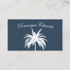 Tropical Palm Tree Stylish Blue White QR Business Visitenkarte