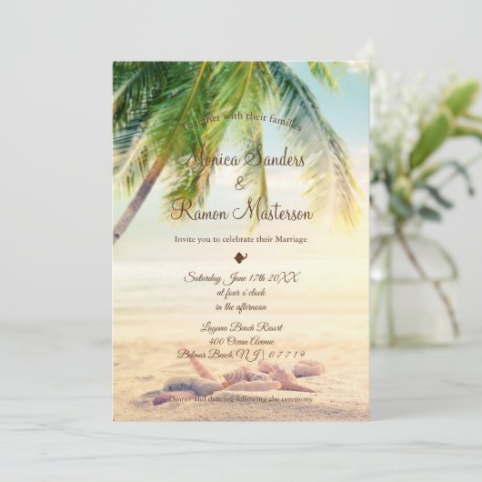 Tropical Palm Tree Summer Beach Einladung (Stehend Vorderseite)