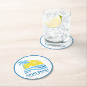 Tropical Palm Tree Sun Custom Pickleball Runder Pappuntersetzer (Vor Ort)