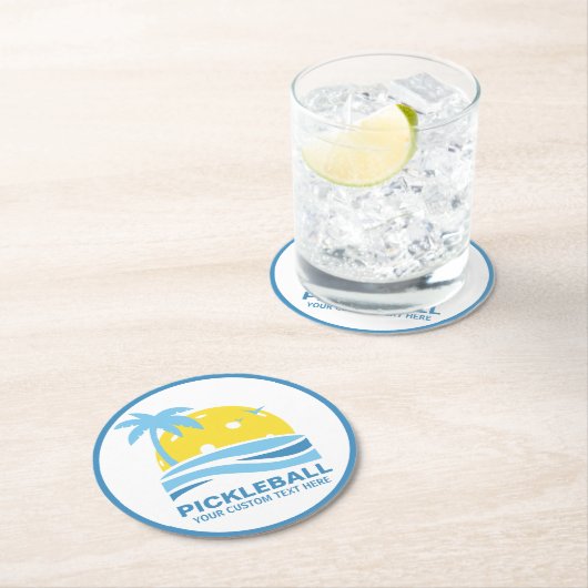 Tropical Palm Tree Sun Custom Pickleball Runder Pappuntersetzer (Vor Ort)