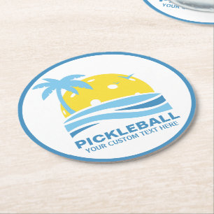 Tropical Palm Tree Sun Custom Pickleball Runder Pappuntersetzer