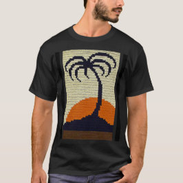 Tropical Palm Tree Sunrise Artisan Crochet Print T-Shirt