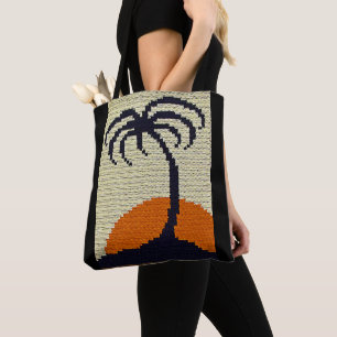 Tropical Palm Tree Sunrise Artisan Crochet Print Tasche