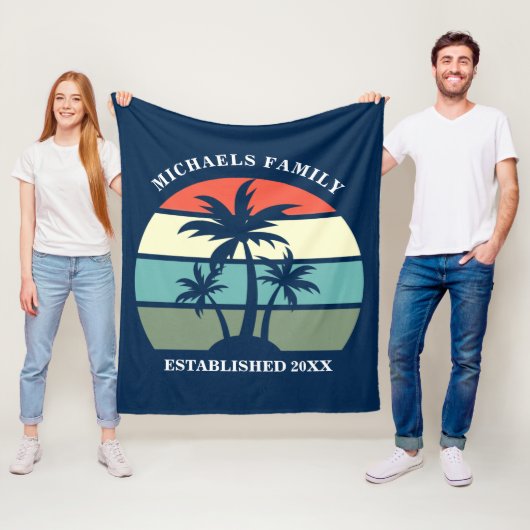 Tropical Palm Tree Sunset Custom Blue Beach House Fleecedecke (Beispiel)