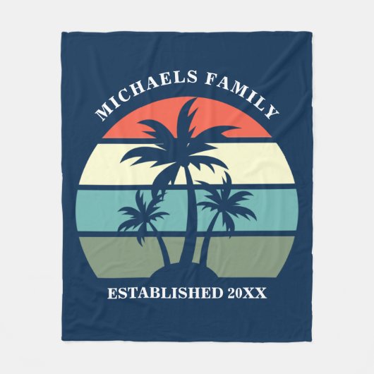 Tropical Palm Tree Sunset Custom Blue Beach House Fleecedecke (Vorderseite)