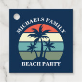 Tropical Palm Tree Sunset Custom Blue Beach Party Geschenkanhänger (Vorderseite)