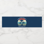 Tropical Palm Tree Sunset Custom Blue Beach Party Wasserflaschenetikett (Einzelnes Label)