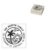 Tropical Palm Tree Sunset Family Rücksendeadresse Gummistempel (Stempel)