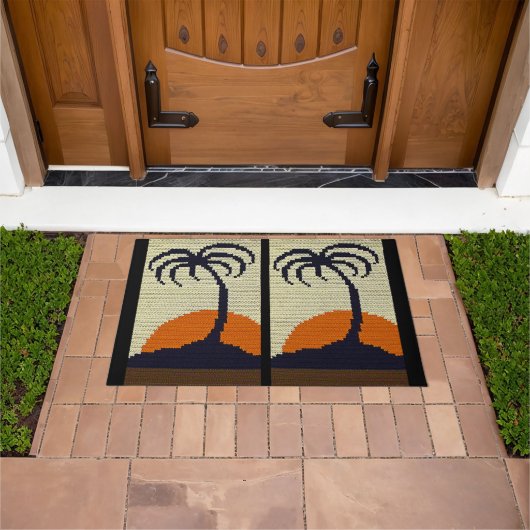 Tropical Palm Tree Sunset Natural Crochet Print on Fußmatte (Außenbereich)