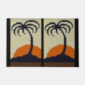 Tropical Palm Tree Sunset Natural Crochet Print on Fußmatte (Vorderseite)