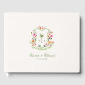 Tropical Palm Tree Wappen Monogram Summer Wedding Gästebuch (Vorderseite)