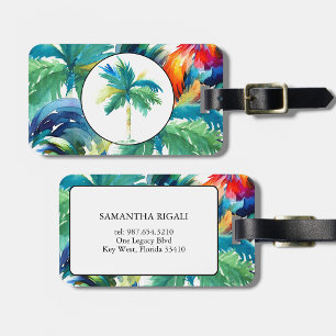 Tropical Palm Tree Wasserfarbe Mit Monogramm Gepäckanhänger