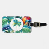 Tropical Palm Tree Wasserfarbe Mit Monogramm Gepäckanhänger (Vorderseite horizontal)