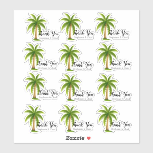 Tropical Palm Tree Wedding Danke Set Aufkleber (Blatt)
