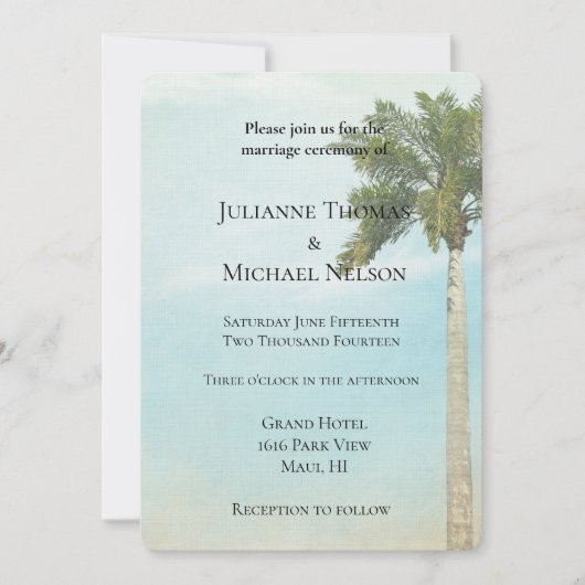 Tropical Palm Tree Wedding Einladung (Vorderseite)