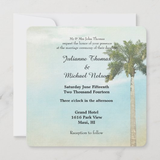 Tropical Palm Tree Wedding Einladung (Vorderseite)
