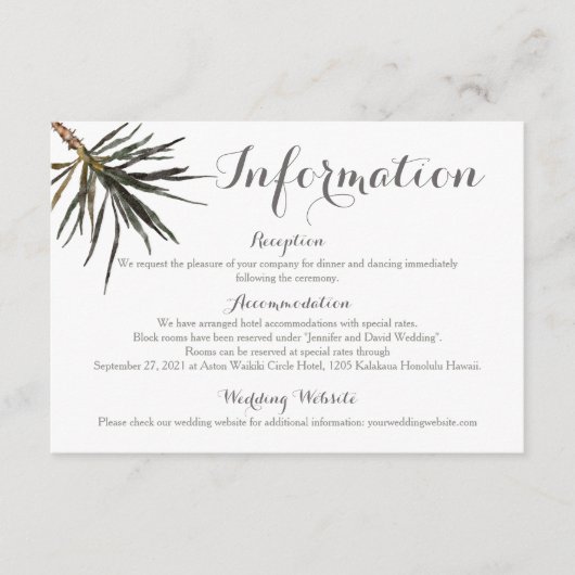 Tropical Palm Tree Wedding Enclosure Details Card Begleitkarte (Vorderseite)